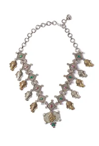 Temple Motif Gold Enamel Elephant Neckpiece image 2