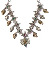 Temple Motif Gold Enamel Elephant Neckpiece image 3