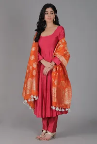 Tangerine Orange Chanderi Brocade Dupatta image 2