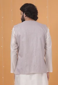 Lavender Chanderi Slant Overlapped Checkered Nehru Jacket image 4