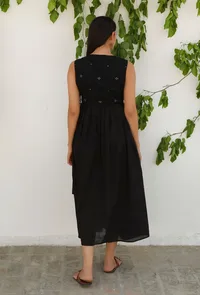 Black Jamdani Mulmul Asymmetrical Angrakha Kurta Dress image 4