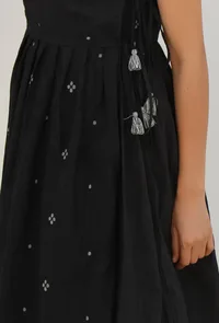 Black Jamdani Mulmul Asymmetrical Angrakha Kurta Dress image 5