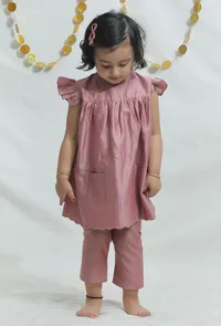 Set of 2: Pink Chanderi Suit with Pants image 1