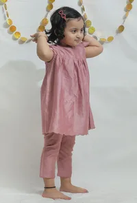 Set of 2: Pink Chanderi Suit with Pants image 2