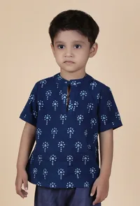 Pahi Indigo Printed Cotton Short Kurta image 1
