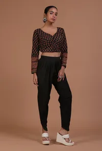 Black Cotton Ajrakh Printed Full Sleeve Blouse image 2