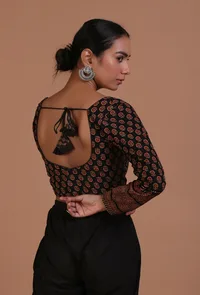 Black Cotton Ajrakh Printed Full Sleeve Blouse image 4