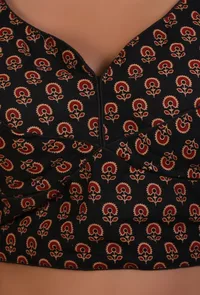 Black Cotton Ajrakh Printed Full Sleeve Blouse image 5