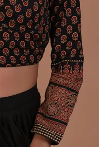 Black Cotton Ajrakh Printed Full Sleeve Blouse image 6