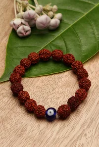 Natural Rudraksha Evil Eye Handmade Stretchable Bracelet image 1