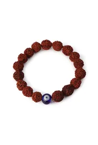 Natural Rudraksha Evil Eye Handmade Stretchable Bracelet image 3
