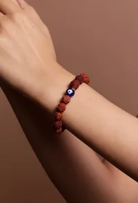Natural Rudraksha Evil Eye Handmade Stretchable Bracelet image 5
