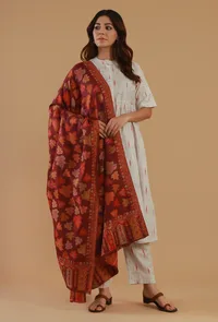 Maroon Chinar Leaf Kashmiri Kani Woollen Shawl image 1