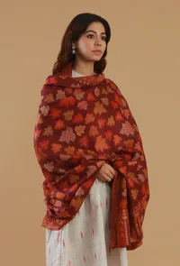 Maroon Chinar Leaf Kashmiri Kani Woollen Shawl image 3