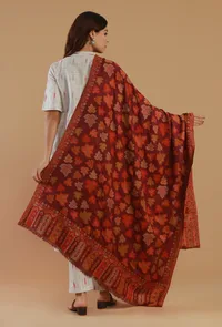 Maroon Chinar Leaf Kashmiri Kani Woollen Shawl image 4