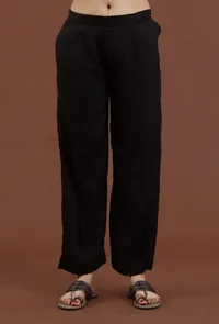 Black Solid Shantoon Straight Pant image 1
