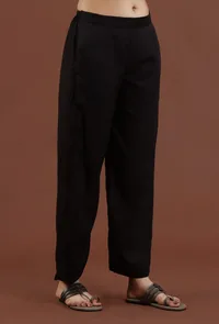 Black Solid Shantoon Straight Pant image 2