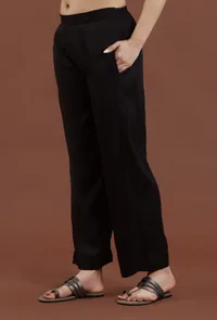 Black Solid Shantoon Straight Pant image 3