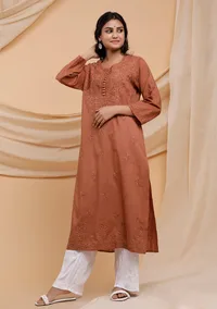 Brick Red Chikankari Kurta image 1