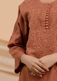 Brick Red Chikankari Kurta image 3