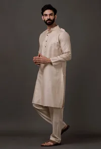 Set of 2: Ivory White Cotton Kurta Pajama image 3