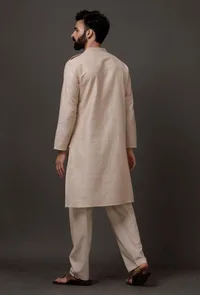 Set of 2: Ivory White Cotton Kurta Pajama image 4