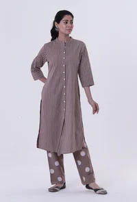 Set Of 2: Cinereous Cotton Kurti With Palazzo Set image 1