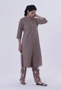 Set Of 2: Cinereous Cotton Kurti With Palazzo Set image 2