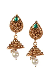 Kanmani Temple Heritage Kemp Necklace Set with Pearls image 5