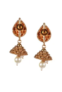 Kanmani Temple Heritage Kemp Necklace Set with Pearls image 6