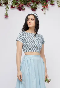 Blue Cotton Hand-Block Printed Blouse image 2