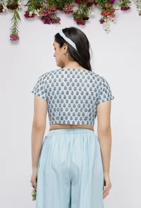 Blue Cotton Hand-Block Printed Blouse image 3