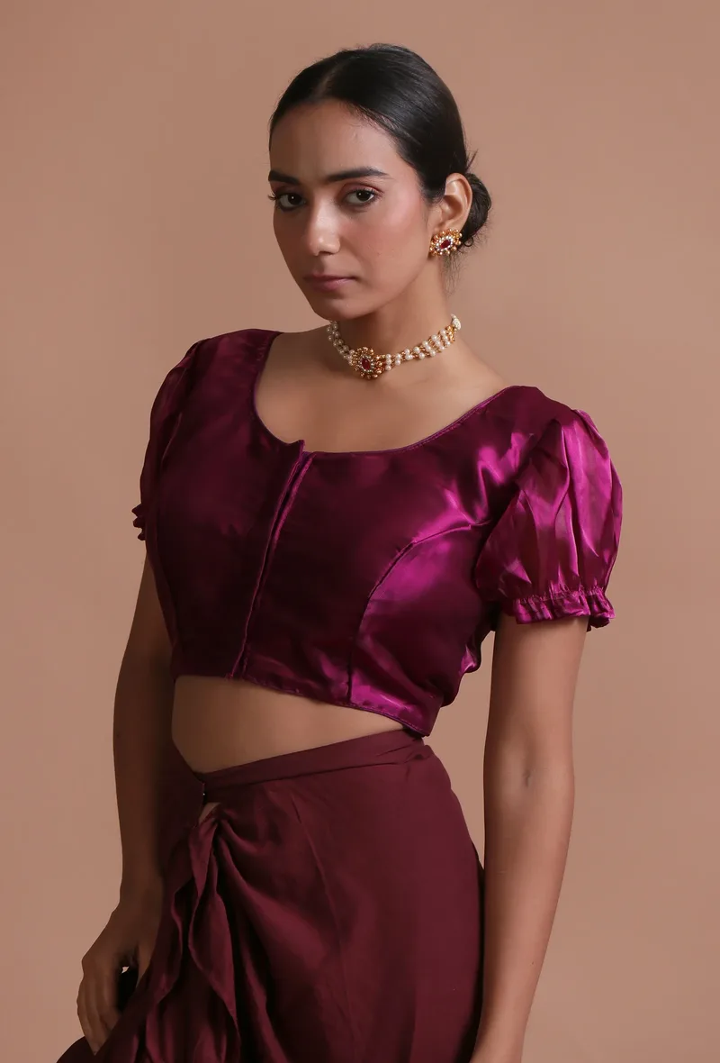 Wine Color Organza Plain Blouse