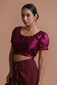 Wine Color Organza Plain Blouse image 1