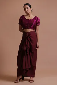 Wine Color Organza Plain Blouse image 2