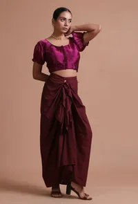 Wine Color Organza Plain Blouse image 3