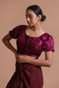 Wine Color Organza Plain Blouse image 4