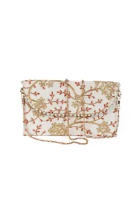 Snowy White Zari Embroidered Silk Envelope Clutch image 3