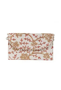 Snowy White Zari Embroidered Silk Envelope Clutch image 4