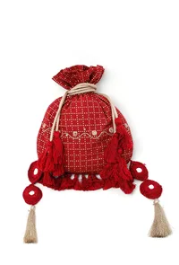 Scarlet Red Block Print Cotton Potli Bag image 2