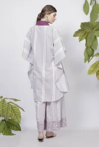 Set of 2: Lilac Hand-Block Printed Kaftan Styled Cotton Cape and Stripes Handblock Printed Flared Palazzo image 4
