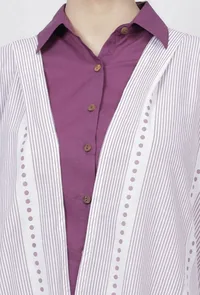 Set of 2: Lilac Hand-Block Printed Kaftan Styled Cotton Cape and Stripes Handblock Printed Flared Palazzo image 5