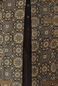 Olive Green Ajrakh Print Cotton Sleeveless Nehru Jacket With Pockets image 5