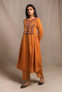 Mustard Yellow Front Embriodered Banjara Side Gathered Kurta image 2