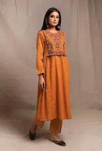 Mustard Yellow Front Embriodered Banjara Side Gathered Kurta image 3