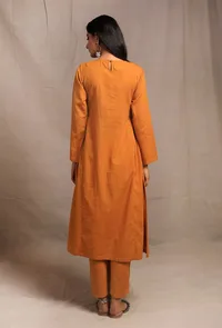 Mustard Yellow Front Embriodered Banjara Side Gathered Kurta image 4