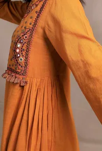 Mustard Yellow Front Embriodered Banjara Side Gathered Kurta image 5