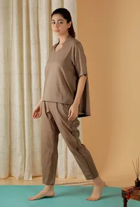 Mulmul Cotton Solid Tan Brown Top image 2