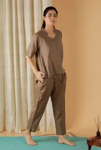 Mulmul Cotton Solid Tan Brown Top image 3