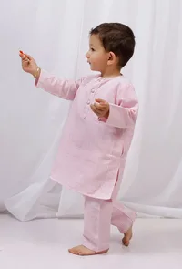Set of 2: Pink Striped Cotton Kurta and Pajama image 2